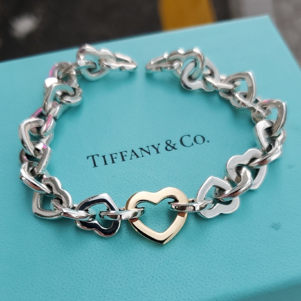 Tiffany & Co. Silver and Gold Interlocking Heart Chain Bracelet